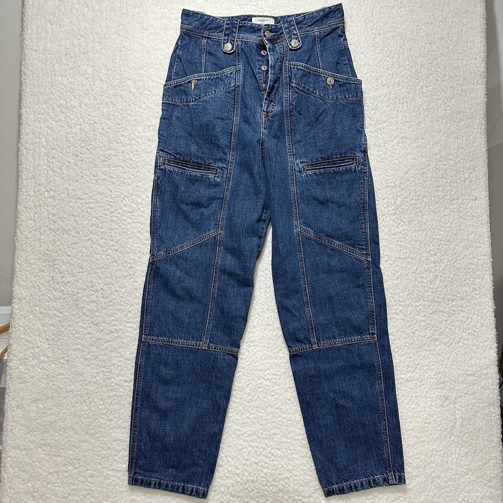 Isabel Marant Etoile Neko Blue High Rise Denim Jeans Size EU 42 US 12‎